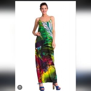 259-Desigual Vibrant Green and Pink Maxi Dress